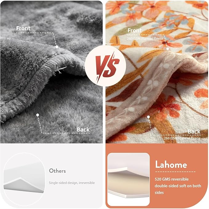 Lahome Floral Fleece Blanket for Women Girls Dorm Boho Decor, Small Throw Blanket for Couch Bed Chair Cover, Decorative Fleece Blanket Throws Mom Gift Spring Home Decor,Orange Wild Flower 50x60