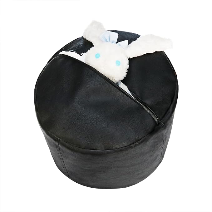 Thgonwid Unstuffed Faux Leather Pouf Cover, Handmade Footstool Ottoman Storage Solution, Floor Footrest Cushion - 16.5" Dx12 H, Pure Black