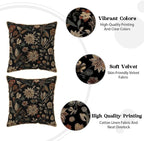 KSLIDS Vintage Floral Brown Black Soft Velvet Throw Pillow Covers Set of 2 Retro Boho Flower Leaves Decorative Pillow Covers 20x20 Inch Bohemian Pillow Case for Sofa Couch Farmhouse Home Decor