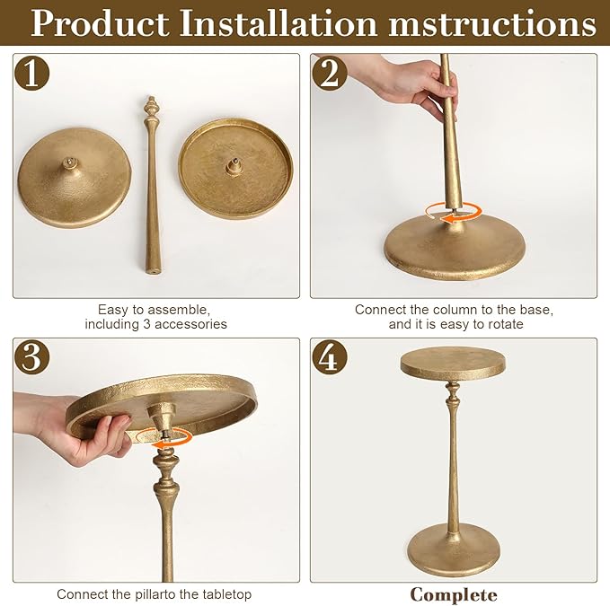 Vintage Brass Cast Iron Side Table Round Accent Table for Living Room Drink Cocktail Martini Table Bedroom Bedside Nightstand Lamp Table Patio Plant Stand Small Apartment Decorative Furniture