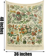 Vintage Flowers Tapestry 48”x36”, Long Vertical Wall Hanging Reference Illustrative Botanical Tapestries for Bedroom Aesthetic Floral Tapistry Botanical Plants Tapestry Wall Hanging Cute Bedroom Decor