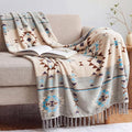 CASAAGUSTO Boho Throw Blanket - Green and Beige Decorative Blankets with Tassel, Printed Flannel Bohemian Blanket for Chair, Bed, Sofa, Couch(60 * 80, Green and Beige)