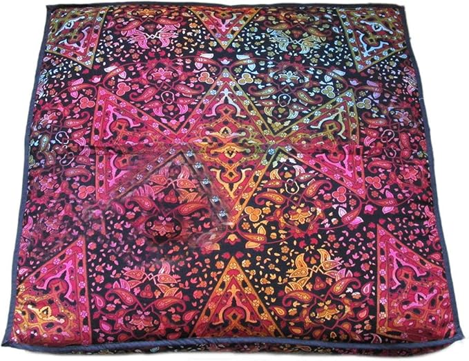 CRAFT KALA Mandala Floor Pillow Cushion Cover Seating Throw Cover Hippie Decorative Bohemian Ottoman Poufs Pom Pom Pillow Cases Boho Indian Cotton Living Room Yoga Home Décor (35" Square, Multi Star)
