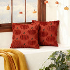 Fall Pumpkin Decorative Throw Pillow Covers 24x24 Set of 2 Pillow Covers, Faux Fur Square Pillow Cover Fluffy Plush Accent Throw Pillow Case, Throw Pillow Cover Cushion Cover for Autumn, Rust Red