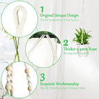 ZMTECH Macrame Plant Hanger for Indoor Plants - 2 Pack 35 Inch Boho Hanging Plant Hanger with Natural Wood Beads, Ivory Home Decor