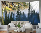 EMMTEEY Landscape Wall Art - Fog and Pine Tree on Rugged Mountainside - 60x40 Hanging Tapestry for Families