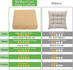 MeMoreCool Square Floor Pillow Seating for Adults Kids, Large Meditation Cushion Floor Pillow with Thick Foam & Soft Tufted Cover, Washable Big Pillow Seat Floor Cushion for Sitting Yoga 22" Khaki