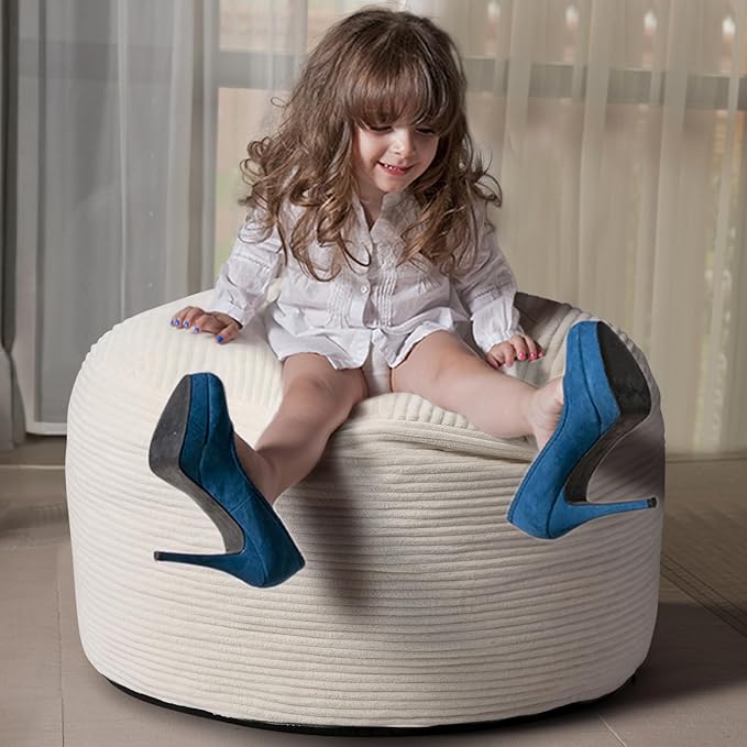 Dual-Size Corduroy Ottoman with Hidden Zipper – Ergonomic Memory Foam Footrest Poufs for Office Desks, Couches & Delicate Floors,Off-White 26"x 18"
