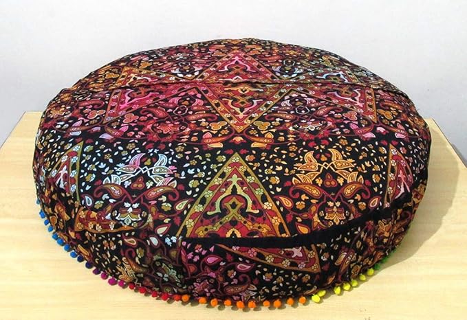 ICC Large Hippie Mandala Round Floor Pillow Cover Ottoman Pouf Cover Daybed Oversized Cotton Cushion Cover with Heavy Duty Zipper Seating Ottoman Poufs Dog-Pets Bed (Multi Star, 35" Round)