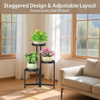 LASZOLA 3 Tiered Plant Stand Indoor Outdoor with Plastic Tray, Corner Folding Tall Flower Display Rack, Modern Plant Holder Shelf for Outdoor Patio Porch Garden Office Living Room, Black