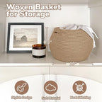 Goodpick Wicker Storage Basket for Living Room, Small Round Woven Basket for Toys, Towel, Bedroom, Children Corner Decoration Plant Baskets Indoor, Jute, 10"D x 8.3"H