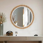 22 Inch Boho Style Decorative Mirror, Round Rattan Wall Hanging Mirror, Nature Rattan Woven Round Mirror, Makeup, Dressing Mirror, Suitable for Dressing Room, Living Room, Bedroom, Farmhouse