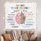 Change Your Mindset Wall Tapestry, Motivational Wall Hanging Decor , Mental Health Positive Reminder Banner for Teen Bedroom Living Room Dorm,Mental Health Office Decor,Growth Mindset Poster 59x51 Inch(Colorful-Change01)