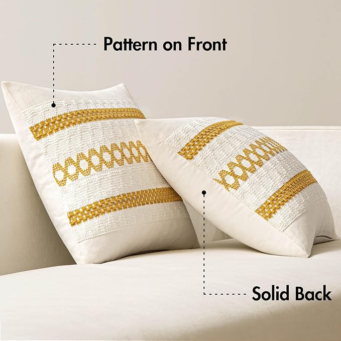 MIULEE Set of 2 Mustard Yellow Boho Decorative Pillow Covers 16x16 Inch Farmhouse Rustic Couch Throw Pillows Modern Cotton Cushion Covers Retro Cute Macrame Woven Spring Home Decor for Bed Sofa Chair