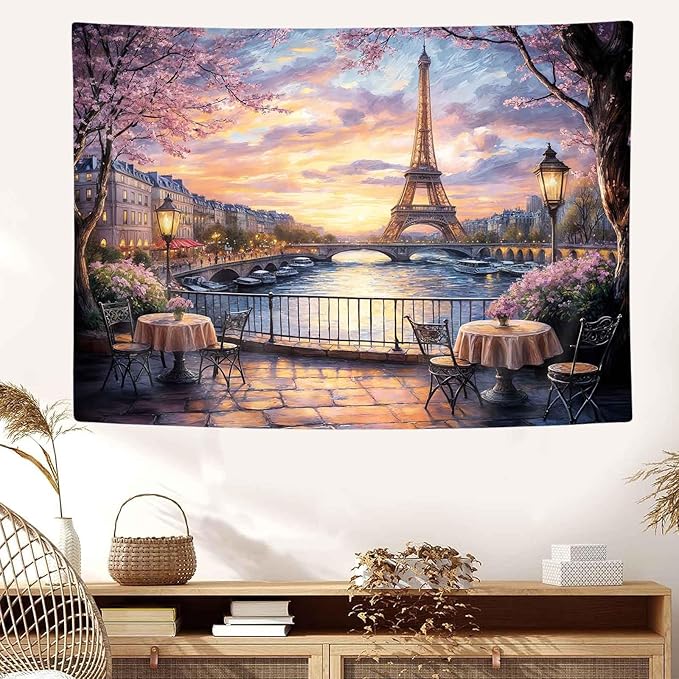 MCKTOM Eiffel Tower Tapestry French Landscape Paris Decor for Bedroom Living Room Dorm 40" X 30" Romantic City Scenery Wall Art Hanging Tapestries Party Decorations