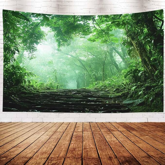 EMMTEEY Forest Tapestry Spring Green Forest Road 60X50 Inch Ceiling Tapestry Wall Art Hanging Tapetries for Bedroom Living Room Dorm Décor