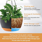 10 inch Plant Pot Hanging Planters Self Watering Pots for Indoor Plants, 3 Pack Plastic Hanging Basket with Removable Tray for Home Garden Porch Balcony Patio Decor(Black)