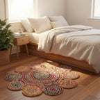 Jute Cotton Braided Boho Area Rug, 2' Round - Natural, Handmade, Hand Woven Farmhouse Reversible Rugs for Living Room, Kitchen, Bedroom, Hallway, Entryway - 2 Feet Round Multicolor