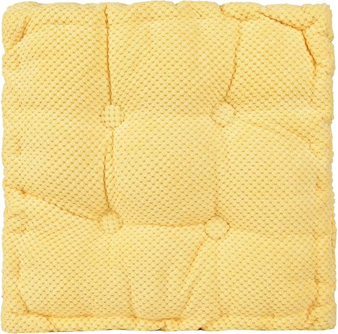 ChezMax Floor Pillow & Cushion, Large Meditation Chair Cushions, Thick Square Seat Pad, Soft Velvet Tufted Seating Pouf for Indoor/Outdoor Yoga Bench Rocking Chair Room Tatami Sofa, Yellow 20" x 20"
