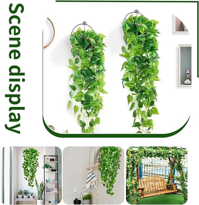 Fake Hanging Plants Vines(2pcs)for Room Decor, Artificial Ivy Greenery Garlands for Home Bedroom Living Aesthetic Kitchen Office Wall Patio Bookshelf,Indoor,Outdoor Farmhouse Decorations(No flowerpot)