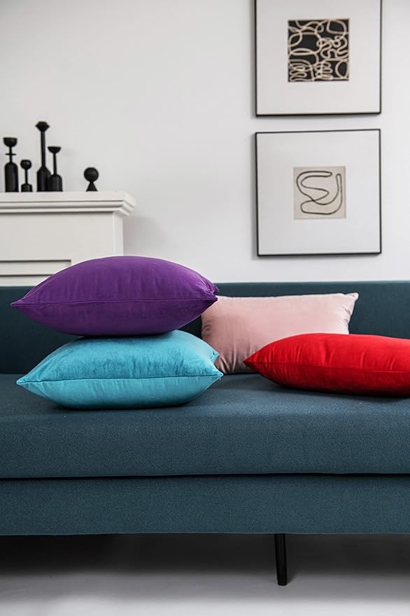 Throw Pillow Covers 20x20 Turquoise: Pack of 2 Cozy Soft Velvet Square Modern Luxury Decorative Throw Pillow Cases for Sofa Couch Living Room Bed Home Decor