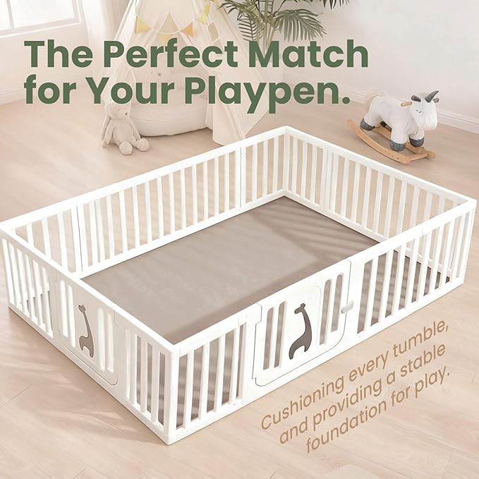Baby Play Mat for Floor,Extra Large 71"×79" Playpen Mat for Toddler,Infant,Kids,1.3" Thick Non-Slip Nursery Rug,Water Repellent Soft Padded Activity Mats for Tummy Time, Crawling,Playroom(Beige)