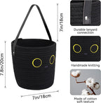 Hanging Basket, Small Black Cat Easter Woven Basket with Leather Handle, Cotton Rope Wall Storage Basket for Plants Toys Remotes (7.8x7 in)