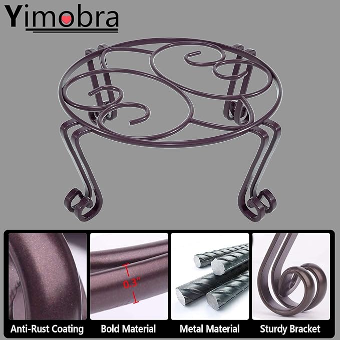 Yimobra Original Patented Plant Stand for Flower Pot Heavy Duty Potted Holder 10.2 x 4.7 Inches, Tall Indoor Outdoor Metal Rustproof Iron Garden Container Round Supports Rack for Planter Bronze/Brown