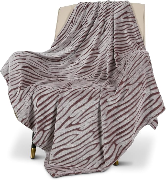 MACEVIA Flannel Fleece Throw Blanket, Zebra Print for Women, Brown and Grey Throw, Soft Animal Print Blankets Cozy for Bed Sofa Couch 260GSM, Suitable for All Seasons (Brown Zebra,50x60inches)