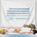 LIANGW Blue Bible Verses Christian Tapestry, Based Blue Room Decor Aesthetic, Inspirational Christian Tapestry for Women, Bible Bow Aesthetic for Girls Bedroom for Dorm Room 50x60 Inch
