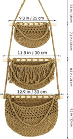 Cabilock 3 Tier Hanging Fruit Basket for Kitchen - Boho Macrame Woven Wall Storage for Onion and Potato, Space-Saving Cotton Rope Produce Organizer for Pantry & Bathroom