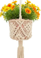2 Pack Macrame Hanging Planters with Patterns - Stylish Plant Hangers Crochet Boho Plant Holder Hanging Plant Basket for Up to 6 Inch Pots(White)