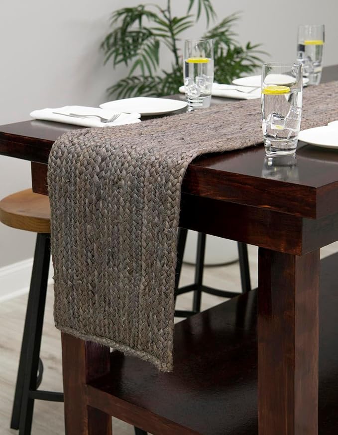 Unique Loom Braided Jute Collection Area Rug - Dhaka (1' 2" x 8' Table Runner, Gray)