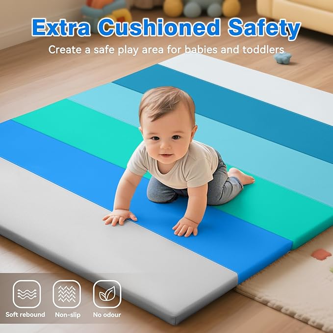 Foam Baby Play Mat: PU Leather Waterproof Kids Trifold Floor Playmat - Large Play Mat for Playpen Fodable Mattress Soft Toddler Mattress Infant Cushion for Preschool