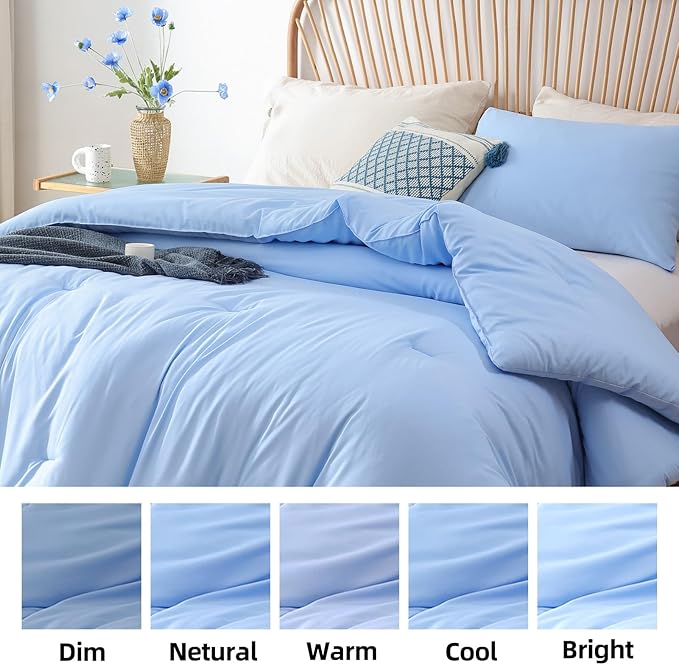 ROSGONIA Full Size Comforter Sets for Girls Boys Kids Light Blue, 3pcs Comforter Full Size (1 Comforter & 2 Pillowcases) Lightweight Dorm Bedding Sets