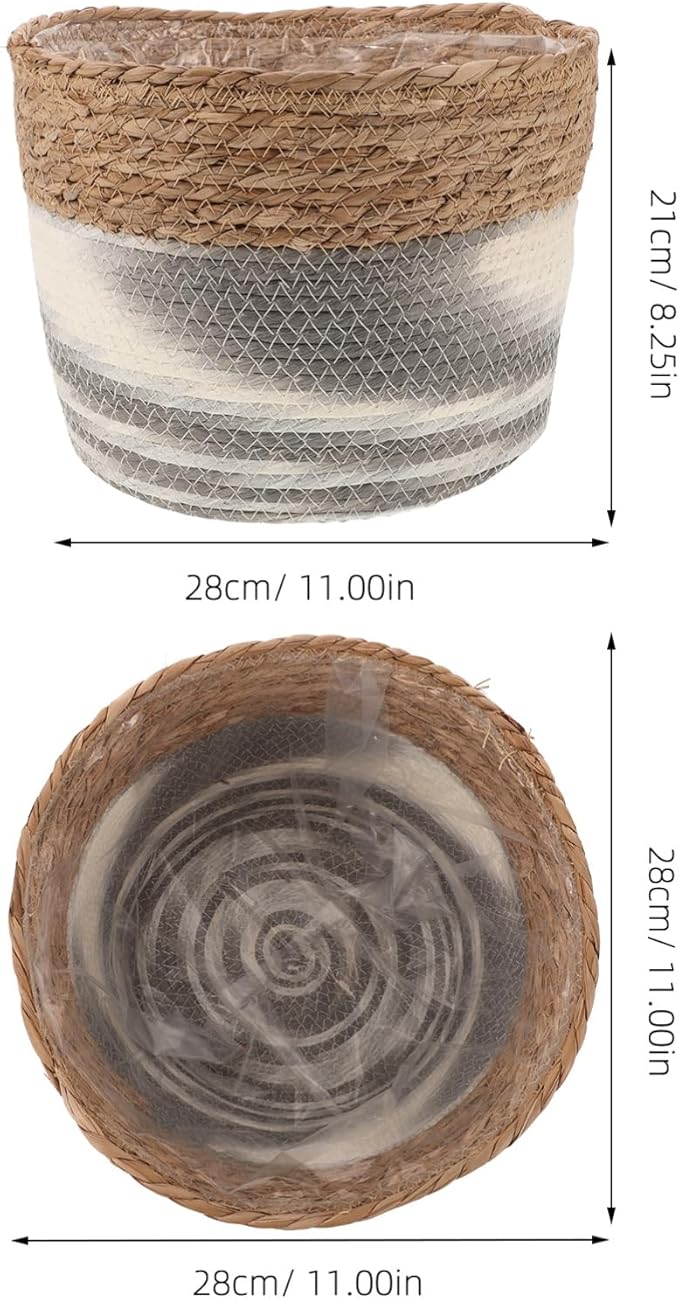 Woven Seagrass Planter Basket for Indoor Plants Decorative Storage Organizer Rustic Flower Pot for Faux Plants and Home for Windowsills and Living Spaces
