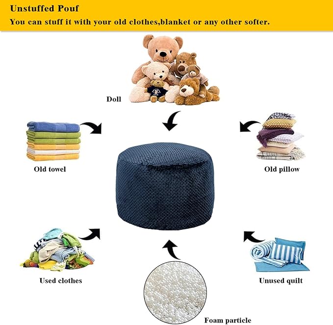 Asuprui Pouf Ottoman Unstuffed Ottoman Foot Rest No Filler Foot Stool 20x20x12 Inches Fuzzy Chair Floor Pouf Chair with Storage for Living Room Bedroom Navy Blue