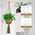 Hanging Planter with Patterns,2Pcs Macrame Plant Holder Rope with S Shaped Hooks,Indoor Macrame for up to 8 inch Pot Crochet,Boho Plant Hanger Holder for Indoor Outdoor