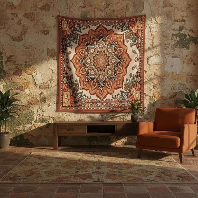 Accnicc Vintage Floral Mandala Tapestry Wall Hanging Boho Flower Tapestry Aesthetic Retro Bohemian Hippie Indian Cute Small Tapestries for Bedroom Living Room Dorm Decor 48 x 36 Inch