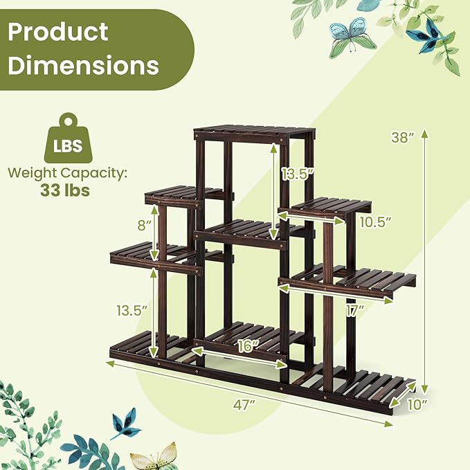 COSTWAY 6-Tier Multifunctional Wood Flower Stand, Shelf Holder for Multiple Plants, Freestanding Plant Rack for Garden, Patio, Balcony, Living Room, Indoor, Outdoor