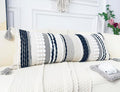Chenille and Cotton Long Pillow for Bed, Striped Textured Boho Lumbar Throw Pillow Cover 16x36, Neutral Accent Decorative Extra Long Body Pillow Case for Couch, Sofa, Bedroom, Black and White