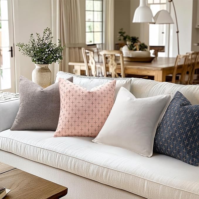 MIULEE Pack of 2 Cute Decorative Burlap Linen Valentine Throw Pillow Covers Farmhouse Pillowcases Modern Rustic Woven Textured Cushion Cover for Sofa Couch Bed 24x24 Inch Pink