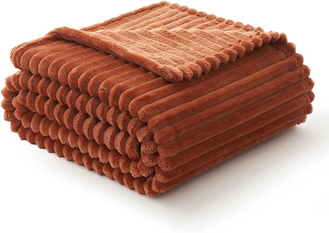 MIULEE Rust Fleece Blanket, Durable Plush Fuzzy Extra Soft Warm Cozy Striped Flannel Throw Blankets for Couch Sofa Bed 30"x40"