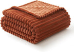 MIULEE Rust Fleece Blanket, Durable Plush Fuzzy Extra Soft Warm Cozy Striped Flannel Throw Blankets for Couch Sofa Bed 30"x40"