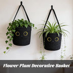 Hanging Basket, Small Black Cat Easter Woven Basket with Leather Handle, Cotton Rope Wall Storage Basket for Plants Toys Remotes (7.8x7 in)