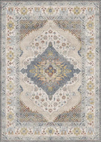 GENIMO 5x7 Area Rugs for Living Room, Machine Washable Non Slip Rugs, Low Pile Lightweight Print Rug for Bedroom, Dining Room, Home Office, Vintage Cream/Blue