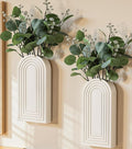 DREAMLOOM 2 Pack Wooden Wall Vases with Fake Plants, Wall Hanging Planters Boho Modern Farmhouse Indoor for Narrow Spaces Entryway Bathroom Home Office Decoration, White