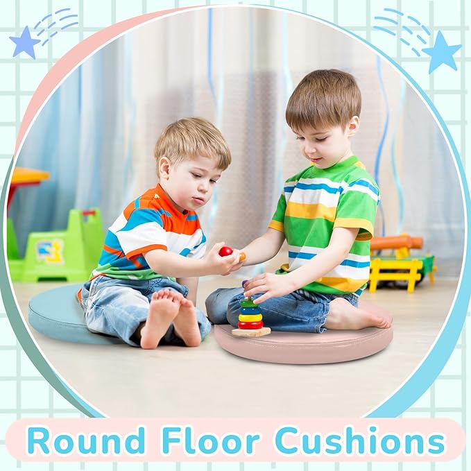 Juexica 2 Pcs Extra Thick Flexible Seating Floor Cushions Assorted Colored Pillow Floor Cushions for Classroom Soft Flexible Seating for Kids Learning Sitting Daycare School Chair (Blue and Pink)