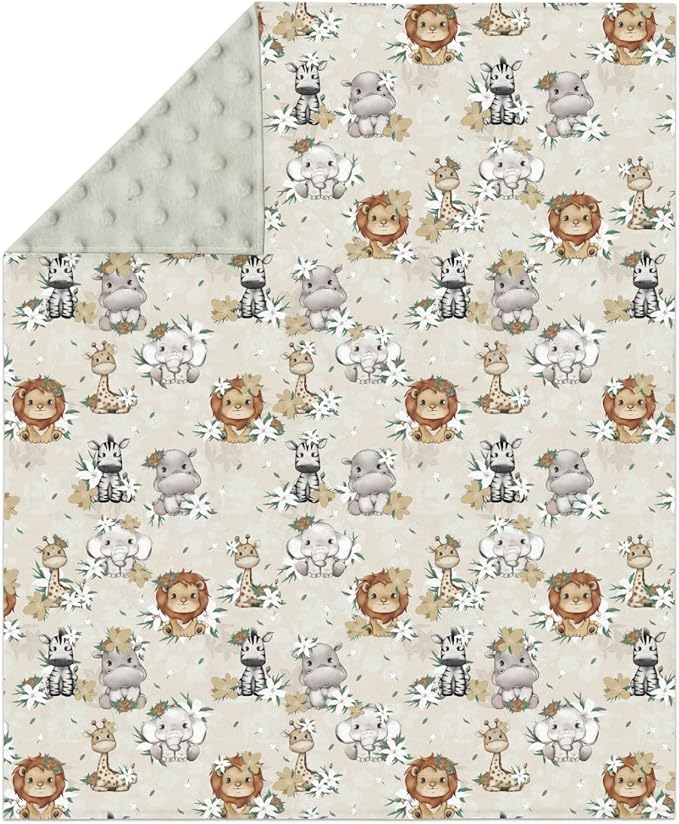 Baby Safari Retro Flowers Baby Blankets for Girl Boy Lion Elephant Giraffe Hippo Soft Mink Dotted Backing Double Layer Swaddle Blanket African Jungle Animal Bed Throw for Infant Toddler Nursery 30x40