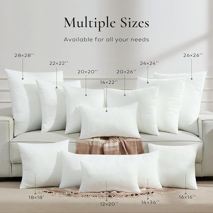 Ashler Throw Pillows Insert- 20x20 Pillow Inserts with Air Layer, Premium Bed and Couch Pillows - Indoor Decorative Throw Pillow, Square Cushion Sham Stuffer, Pack of 4, White